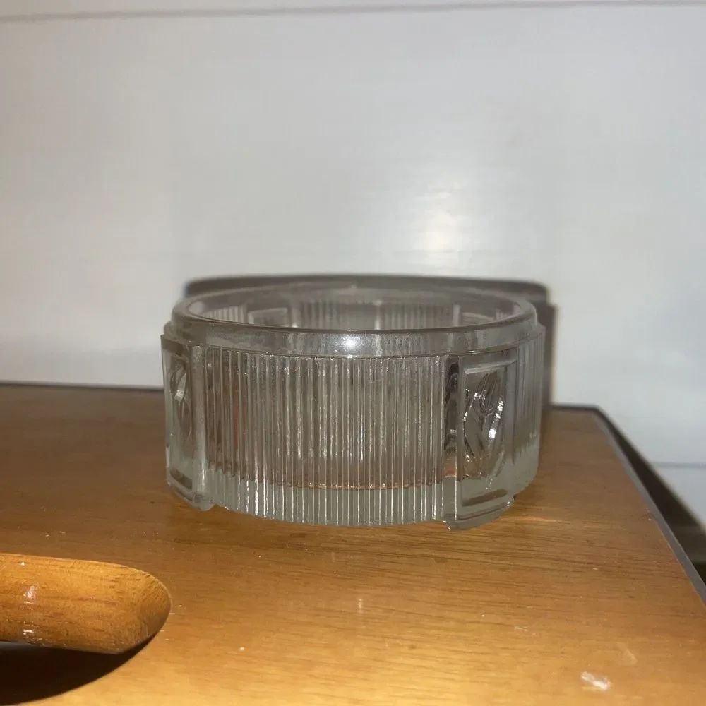 Vintage Vanity Footed Art Deco Ribbed Glass‎ Powder Jar trinket